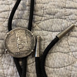 1958 Canada Silver Dollar Native American Totem Pole bolo tie